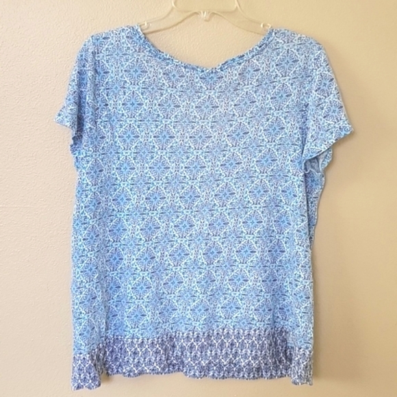 J. Jill Love Linen Womens Blue Geometric Boho Printed Linen Blouse - Size Large - Picture 5 of 8
